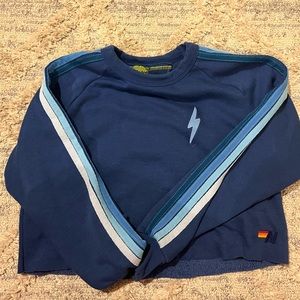Aviator Nation dark blue cropped crew neck